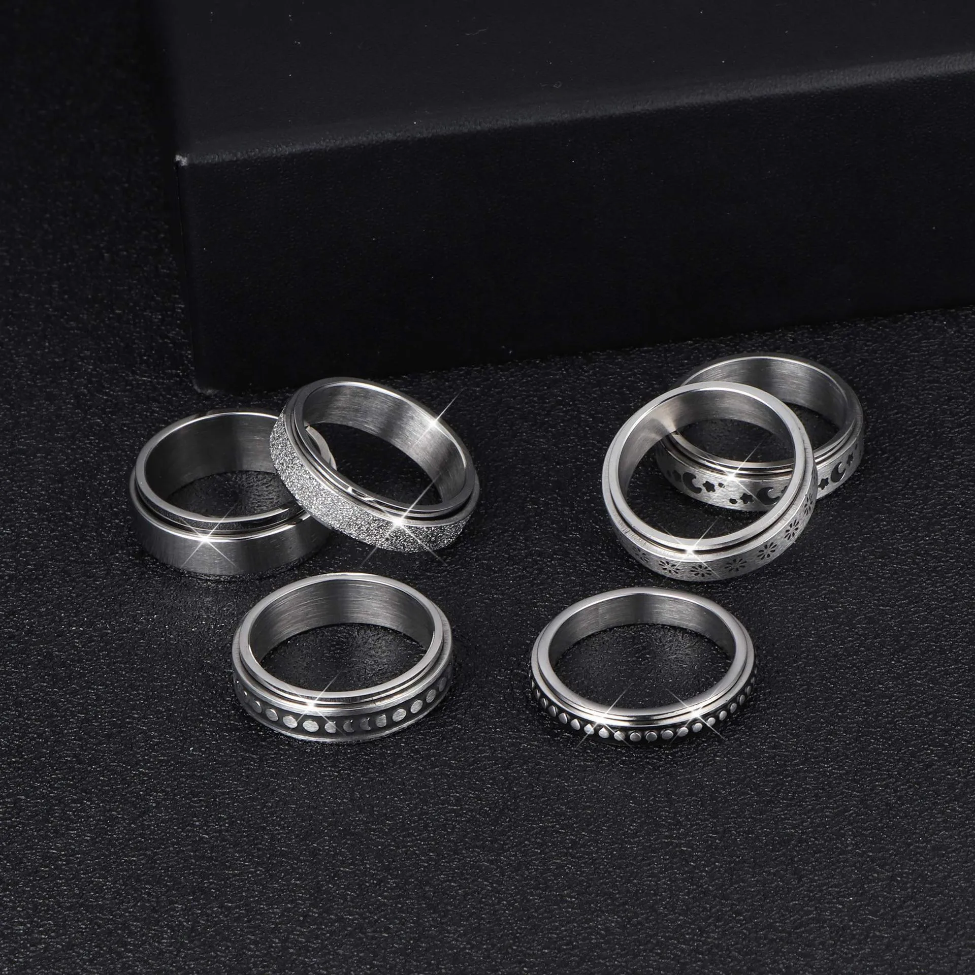 Stainless Steel Rotatable Spinner Ring Moon Stars Sterling Silve