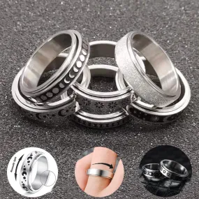 Stainless Steel Rotatable Spinner Ring Moon Stars Sterling Silve