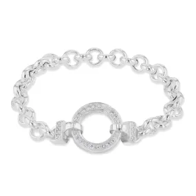 Sterling Silver 19cm Zirconia Fancy Boltring Belcher Bracelet