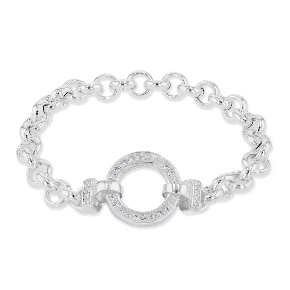 Sterling Silver 19cm Zirconia Fancy Boltring Belcher Bracelet