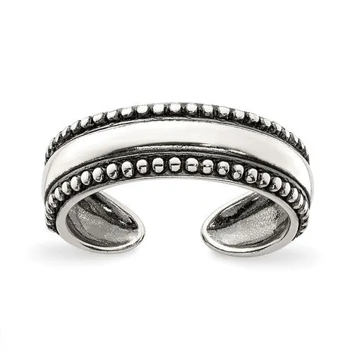 Sterling Silver 5mm Wide Antiqued Bead Design Toe Ring