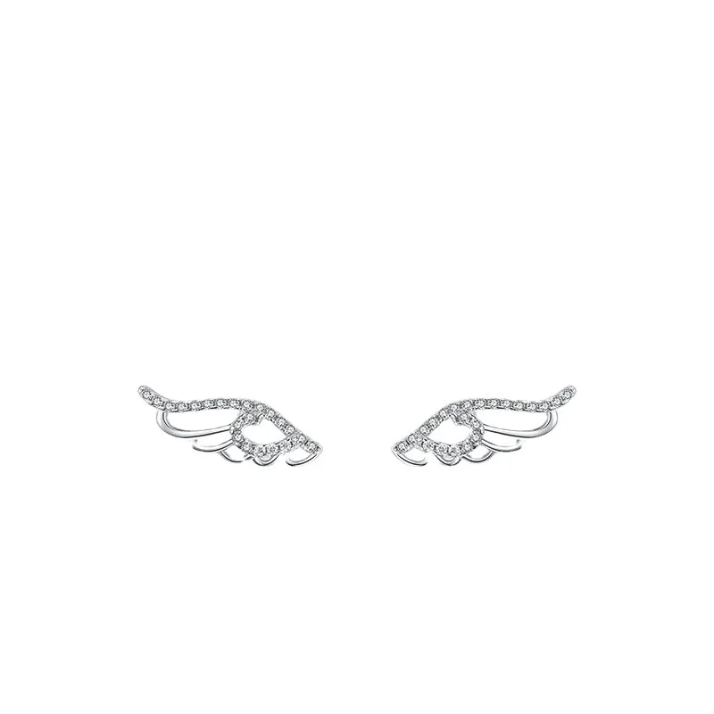 Sterling Silver Angel Wings Earrings with Zircon Gems