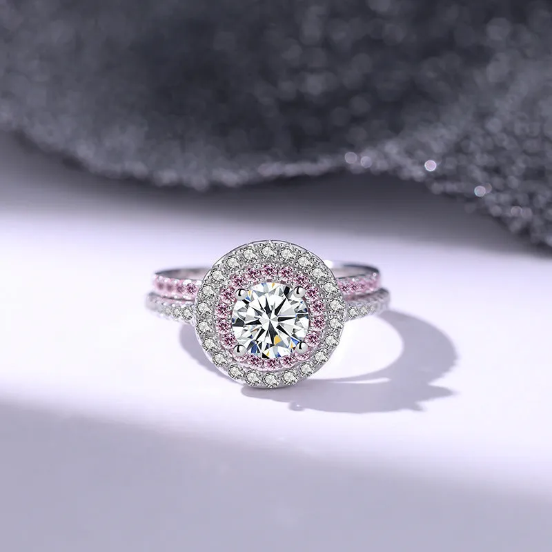 Sterling silver diamond pink zircon ring women's fashion light luxury niche design