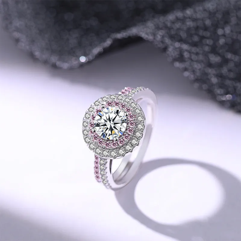 Sterling silver diamond pink zircon ring women's fashion light luxury niche design