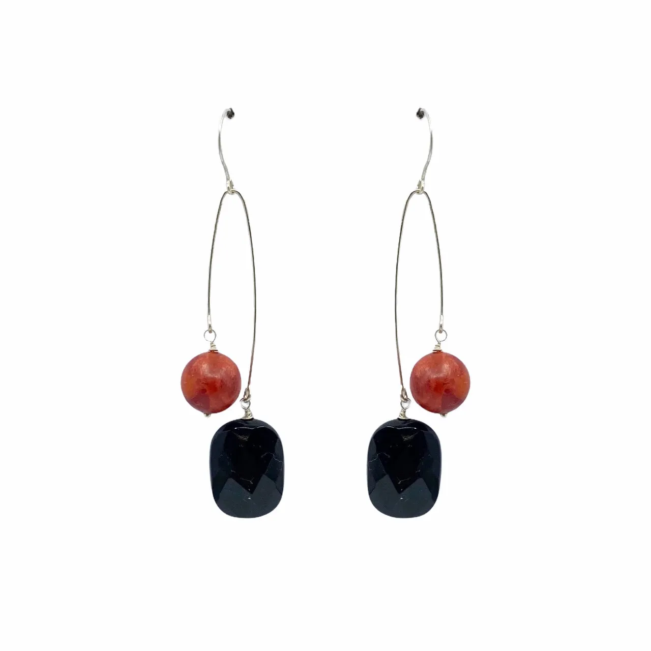 sterling silver onyx & coral earrings GM07