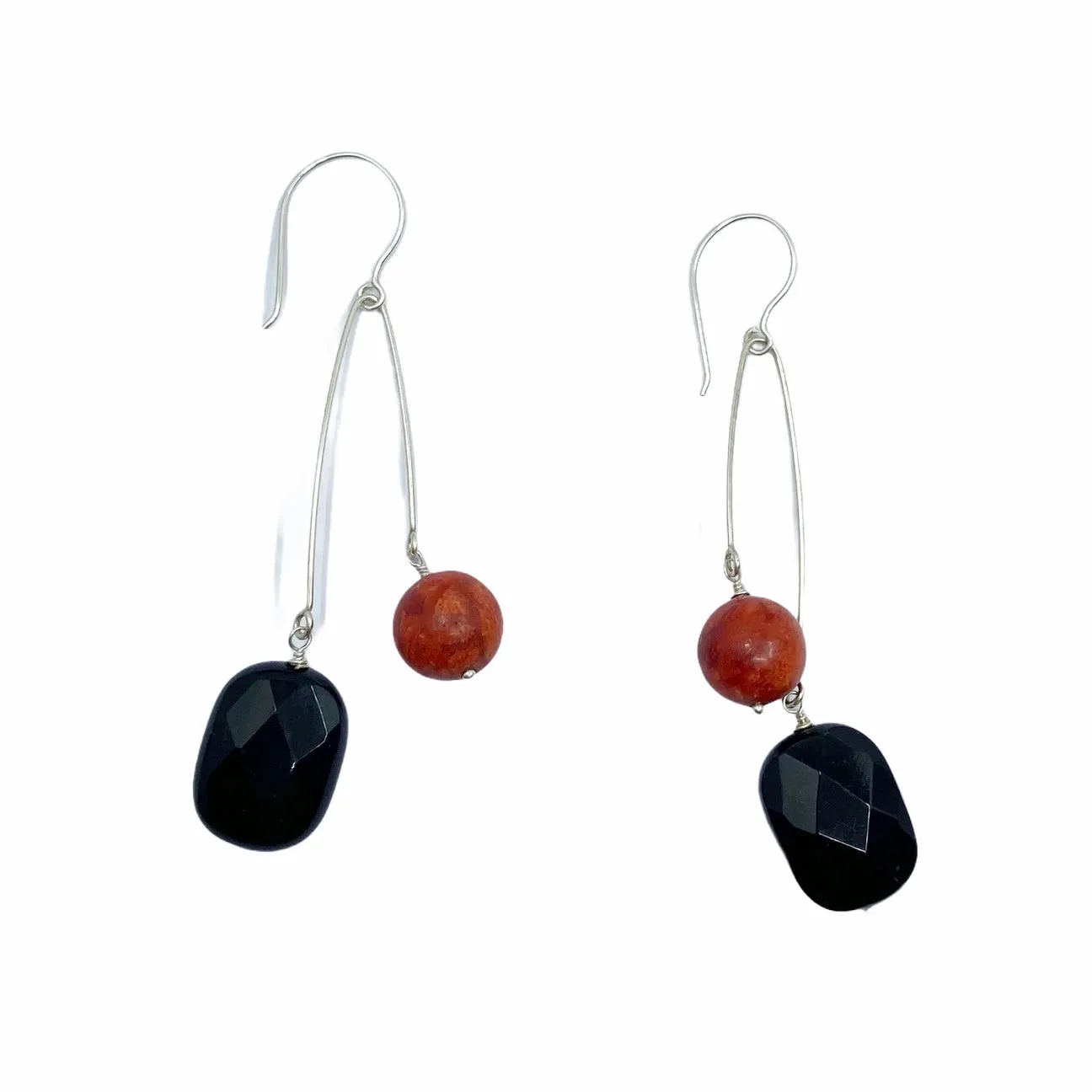 sterling silver onyx & coral earrings GM07