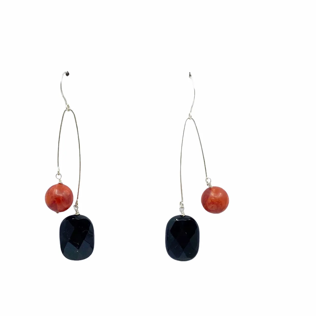 sterling silver onyx & coral earrings GM07