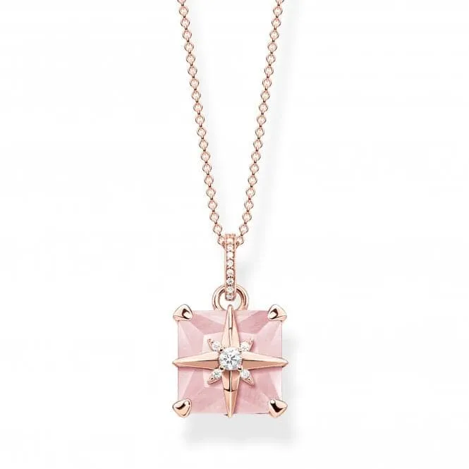 Sterling Silver Rose Gold Pink Stone With Star Necklace KE1953-417-9-L45v