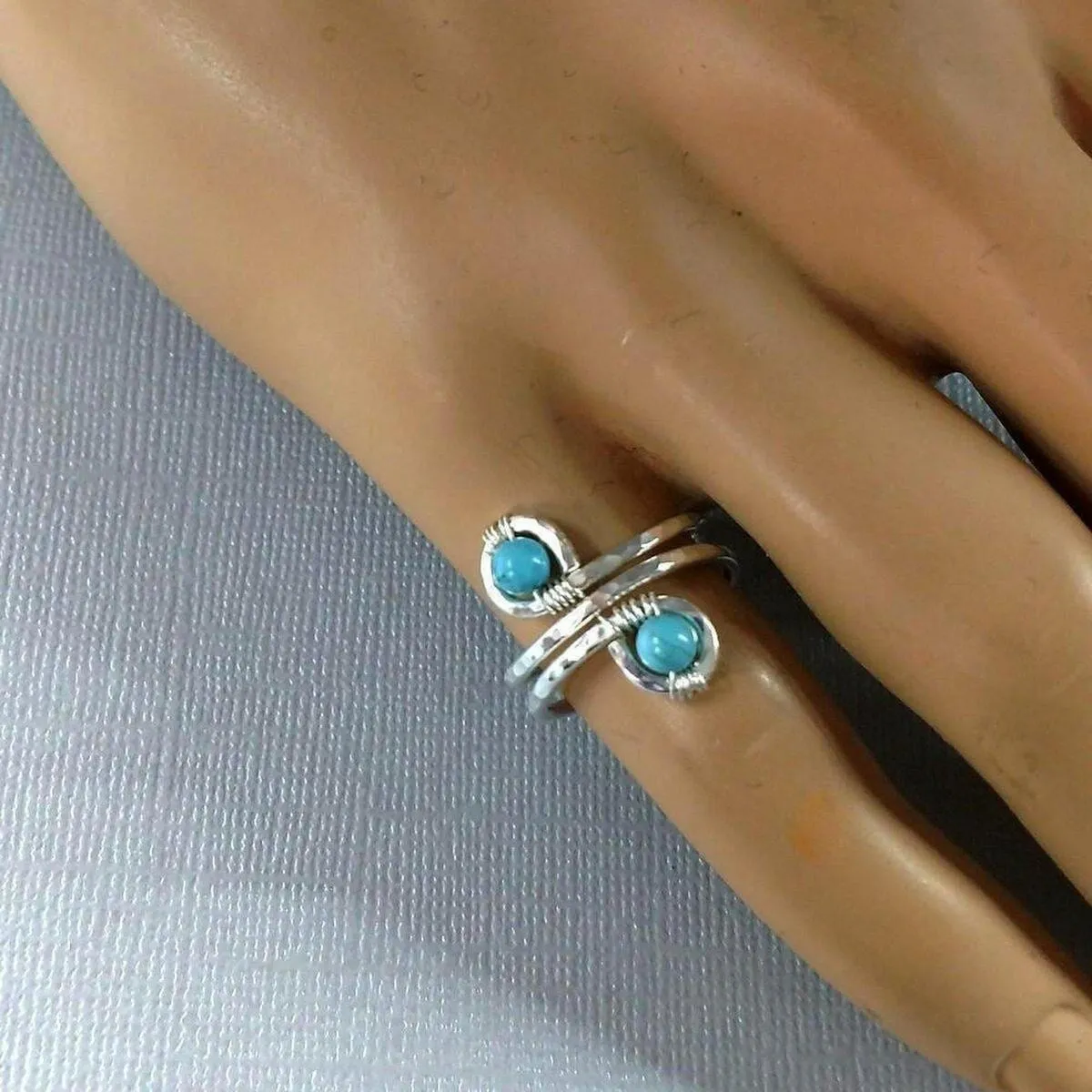 Sterling Silver Turquoise Adjustable Wire Wrap Finger Toe Ring