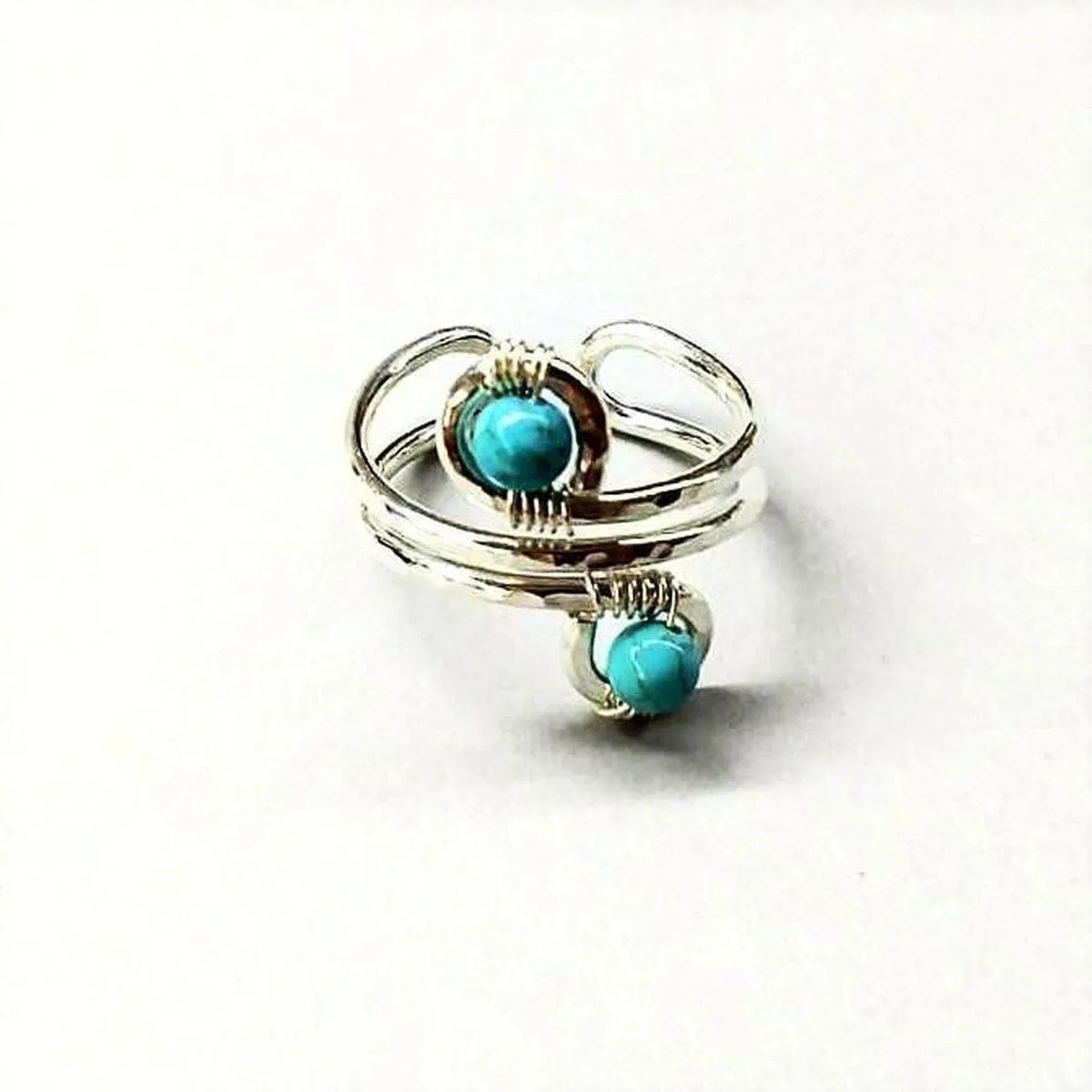 Sterling Silver Turquoise Adjustable Wire Wrap Finger Toe Ring