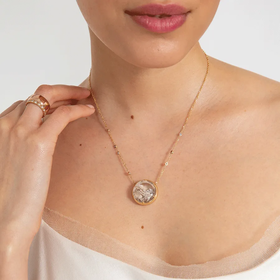 Terra Firma Cabochon Necklace - Yellow Gold, Quartz & Grey Diamonds