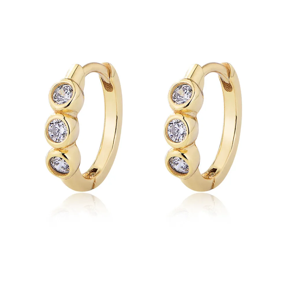 Three Zircon Silver Hoop Earrings for Women