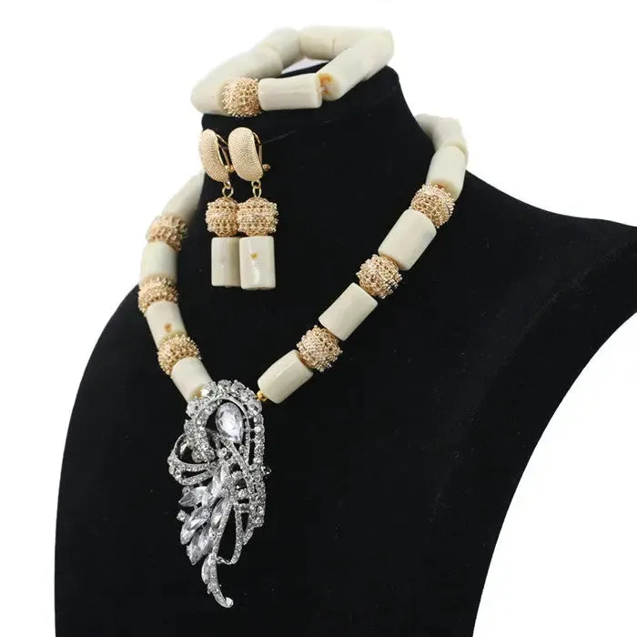 Traditional White Coral Bridal Wedding Necklace Jewellery Set