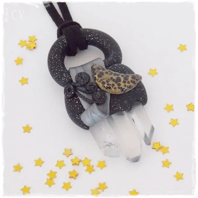 Triple Quartz Polymer Clay Pendant