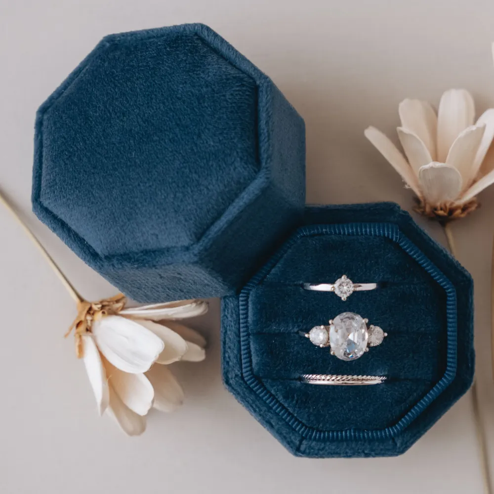 Triple Slot Velvet Ring Holder in Gold Foil Only