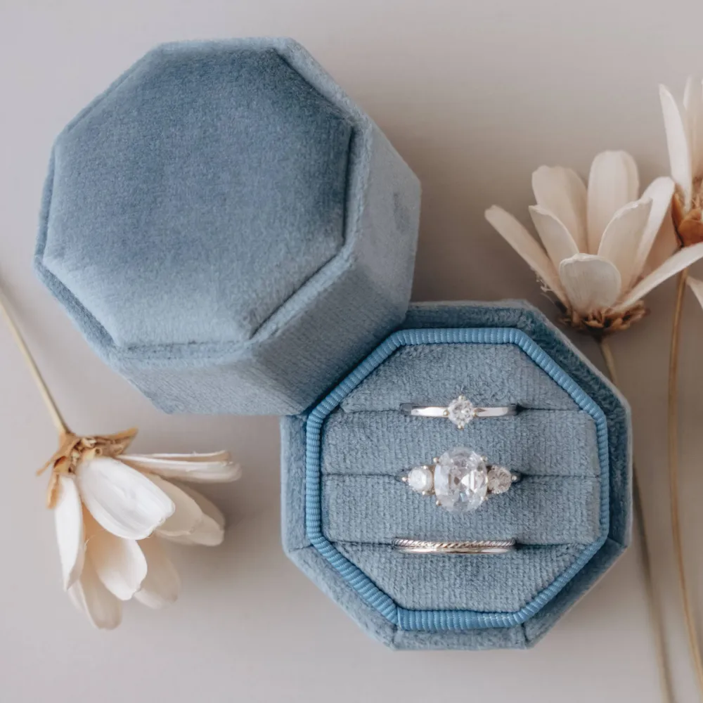 Triple Slot Velvet Ring Holder in Gold Foil Only
