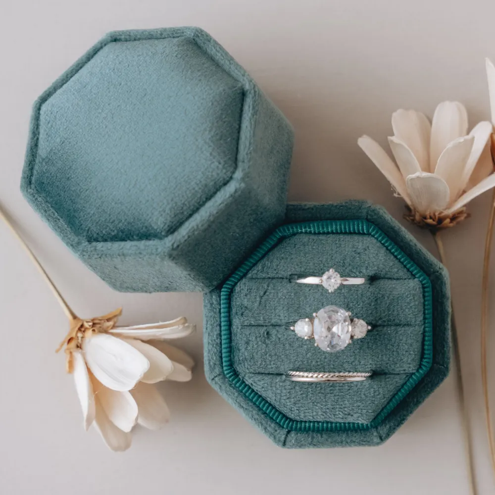 Triple Slot Velvet Ring Holder in Gold Foil Only