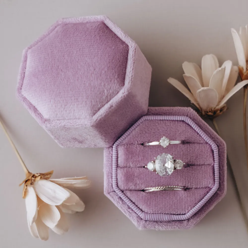 Triple Slot Velvet Ring Holder in Gold Foil Only