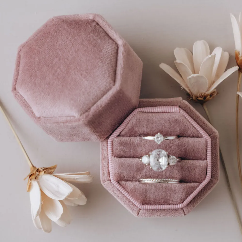 Triple Slot Velvet Ring Holder in Gold Foil Only
