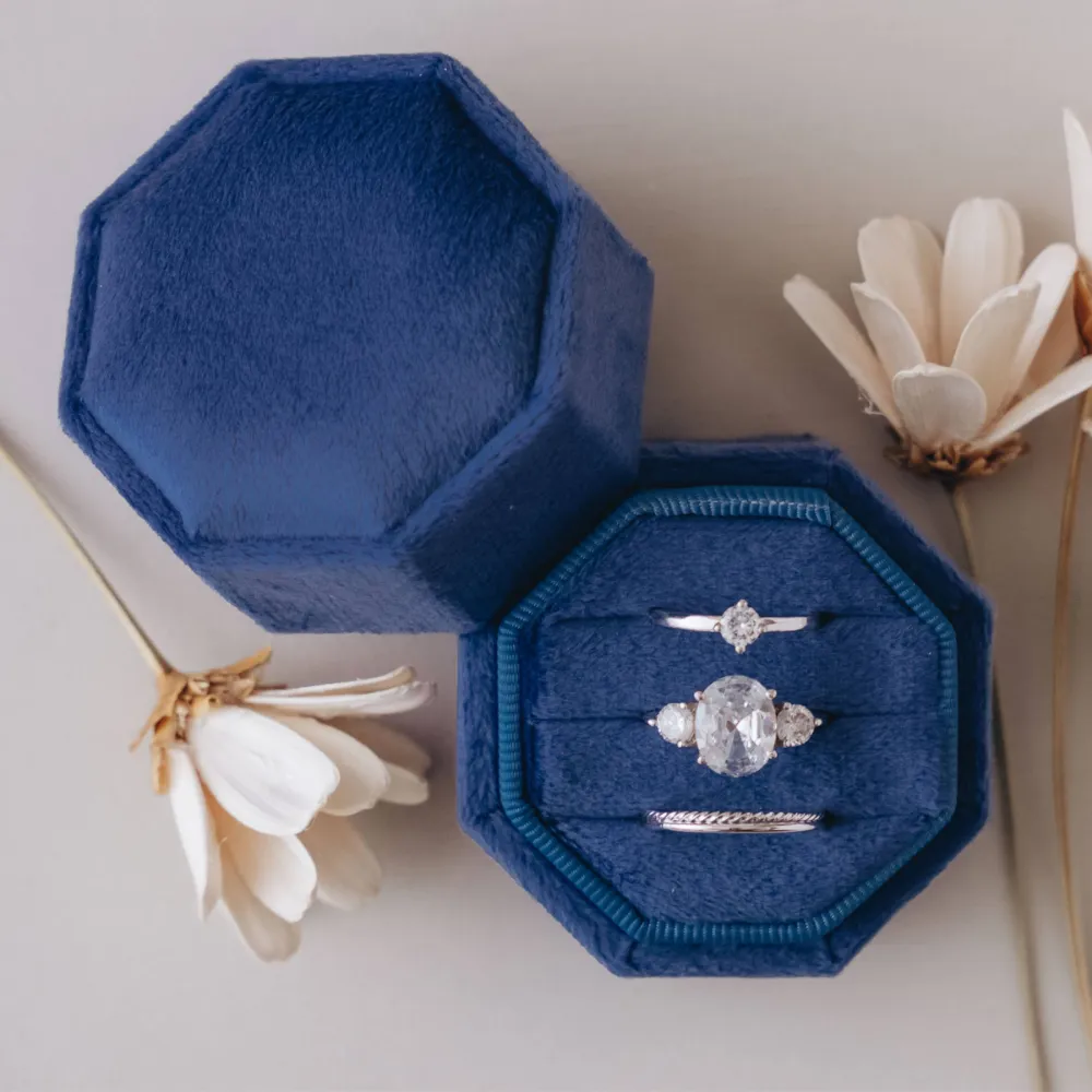 Triple Slot Velvet Ring Holder in Gold Foil Only