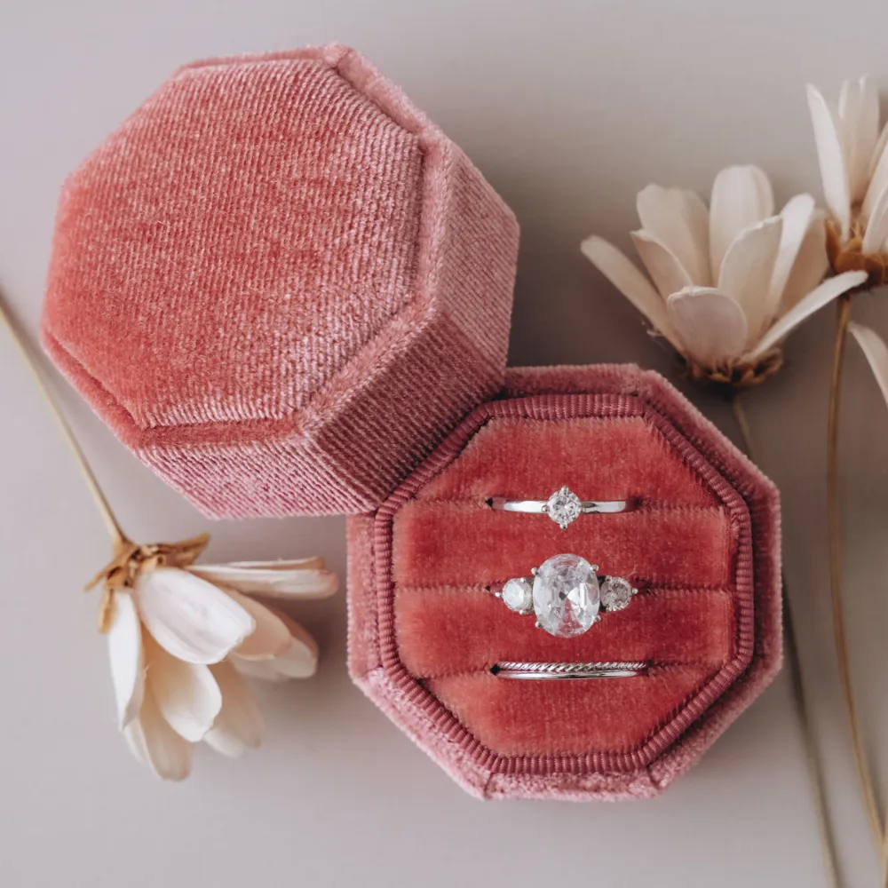 Triple Slot Velvet Ring Holder in Gold Foil Only