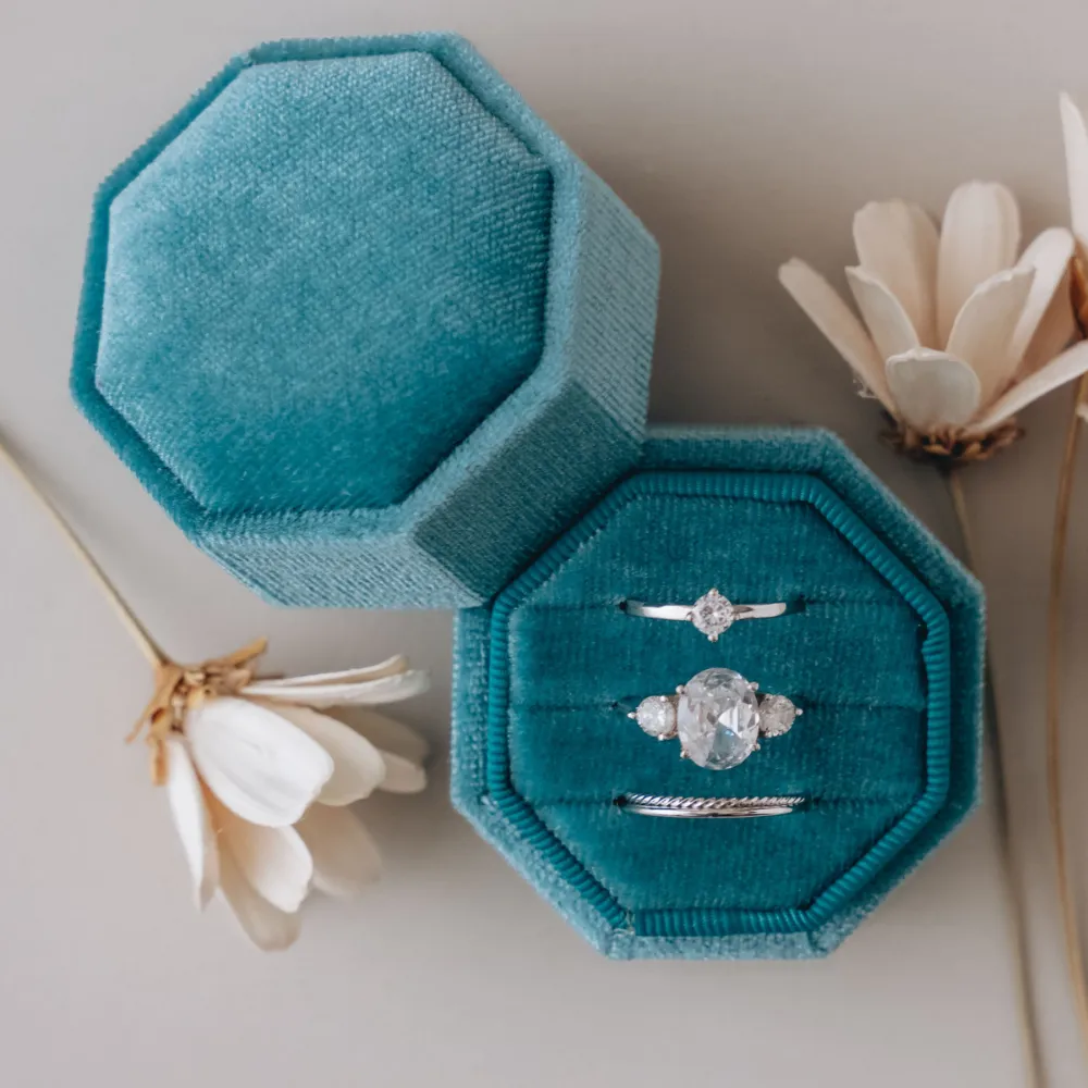 Triple Slot Velvet Ring Holder in Gold Foil Only