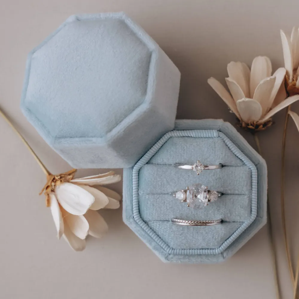 Triple Slot Velvet Ring Holder in Gold Foil Only