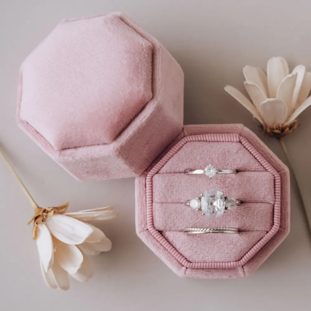 Triple Slot Velvet Ring Holder in Gold Foil Only