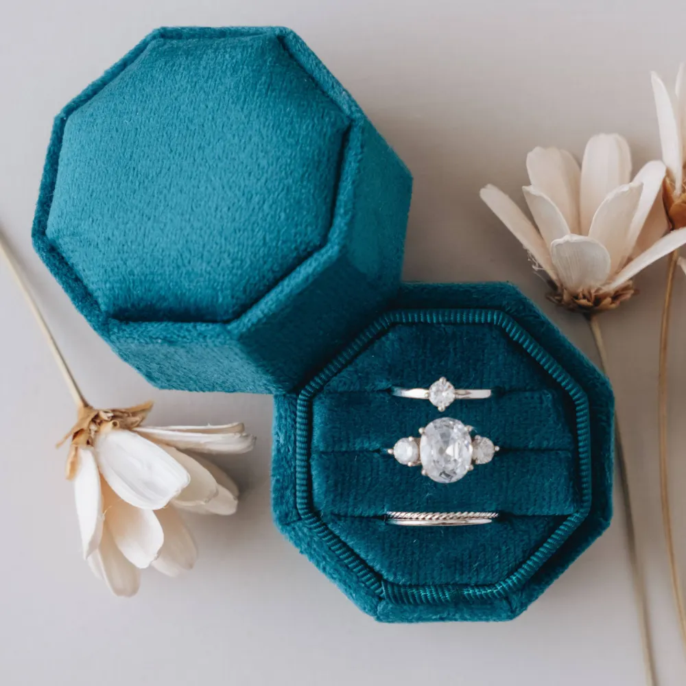 Triple Slot Velvet Ring Holder in Gold Foil Only