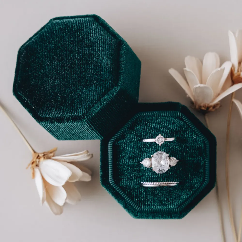 Triple Slot Velvet Ring Holder in Gold Foil Only