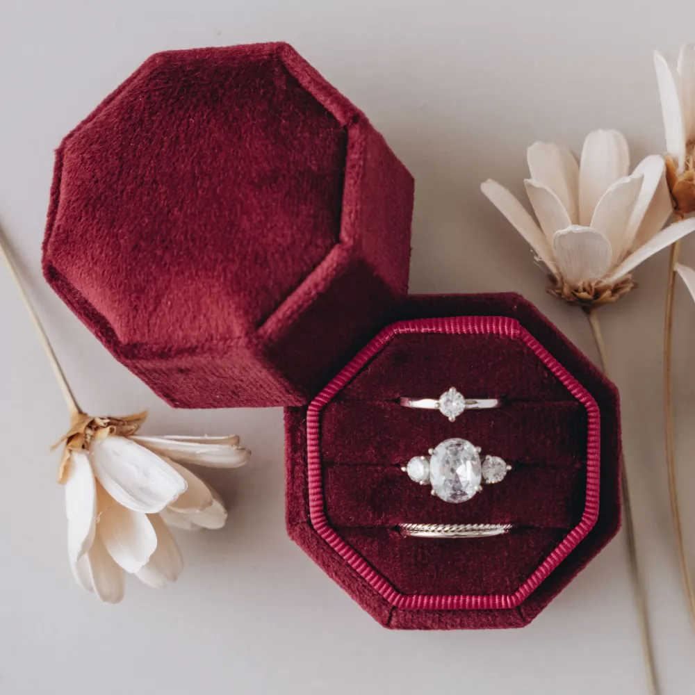 Triple Slot Velvet Ring Holder in Gold Foil Only