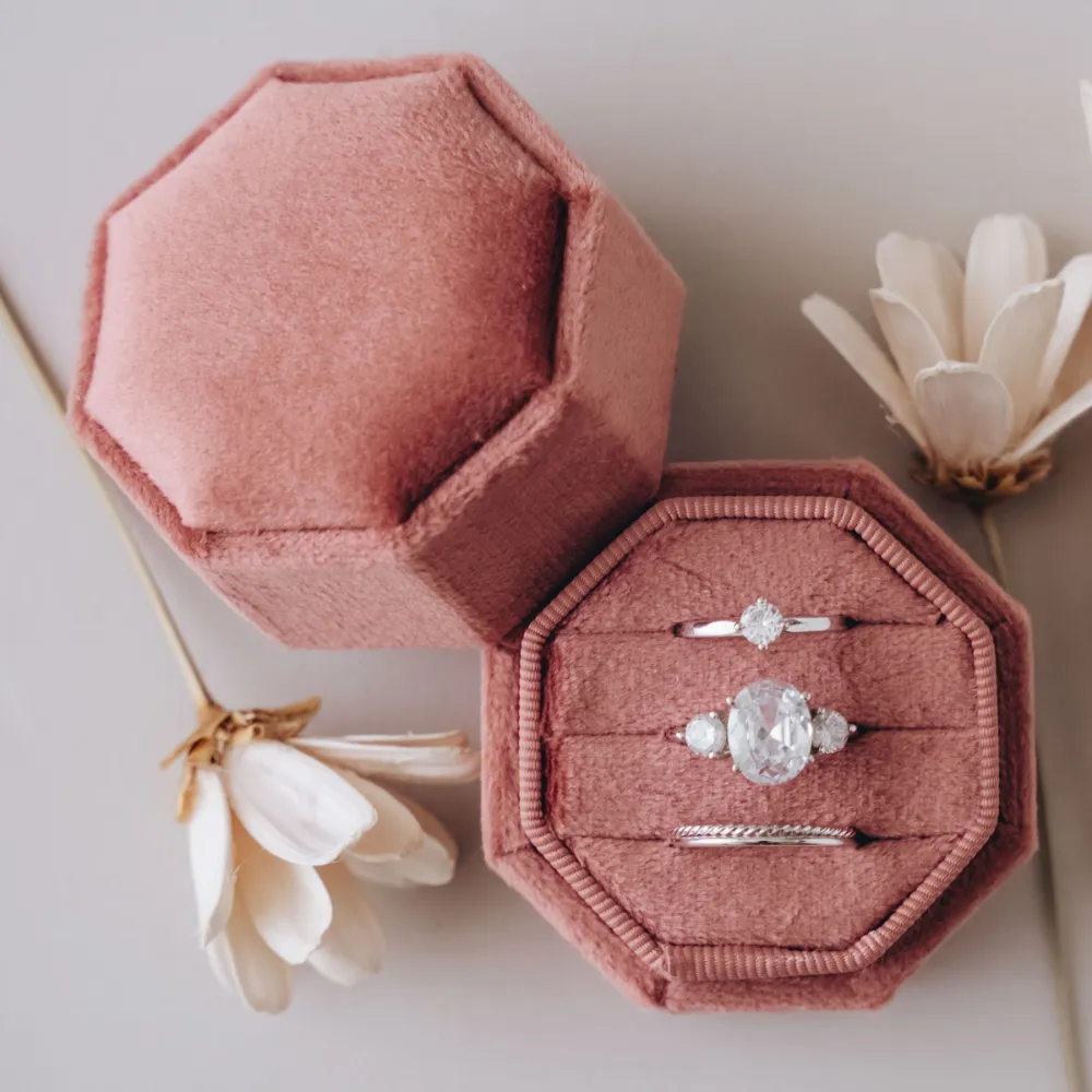 Triple Slot Velvet Ring Holder in Gold Foil Only