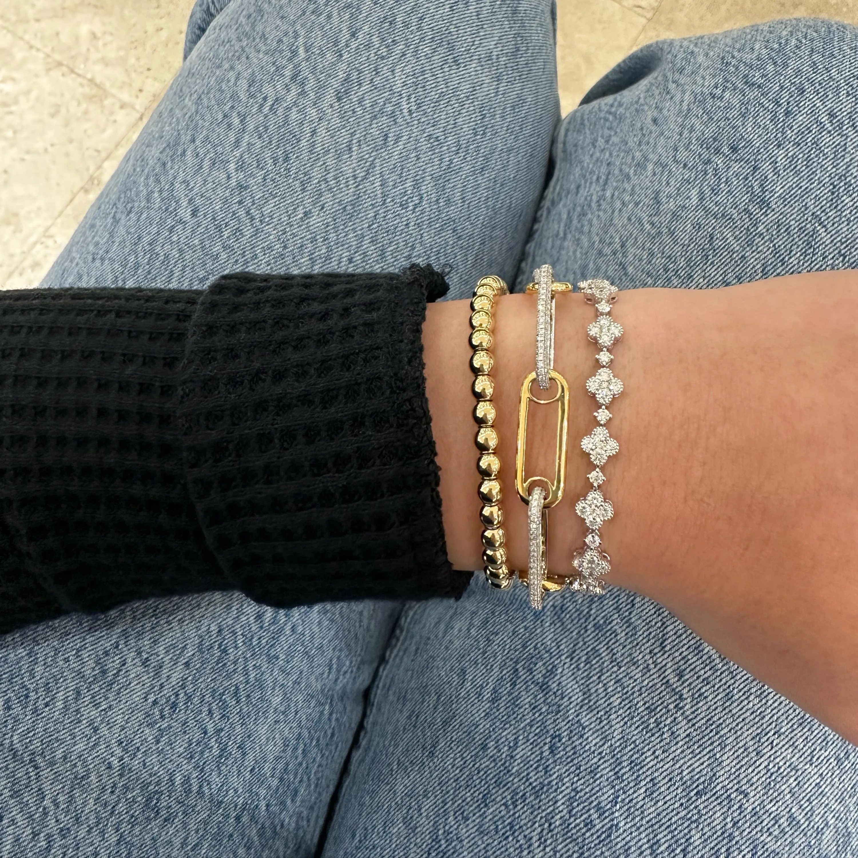 Two-Tone Gold & Diamond Paperclip Chain Bracelet