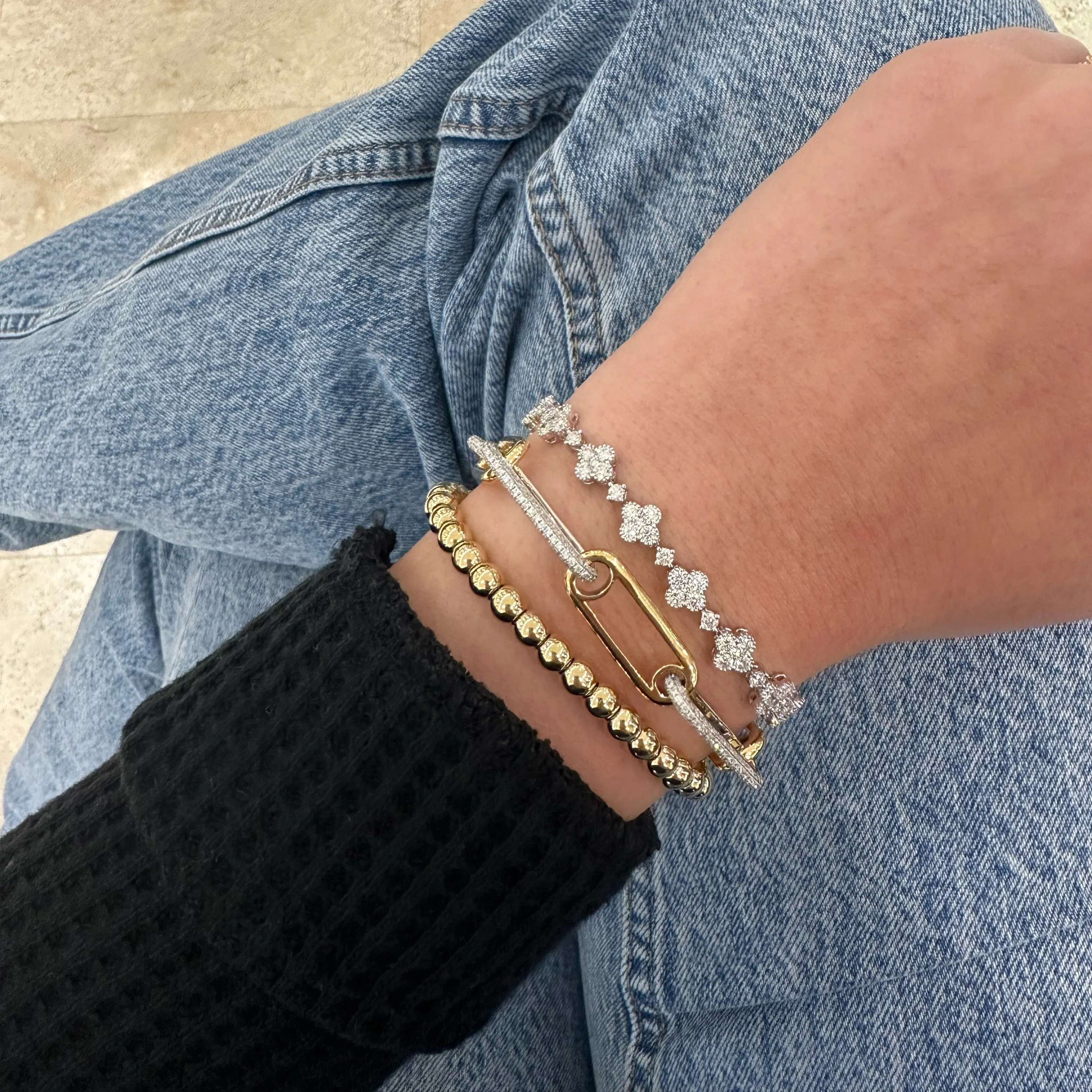 Two-Tone Gold & Diamond Paperclip Chain Bracelet