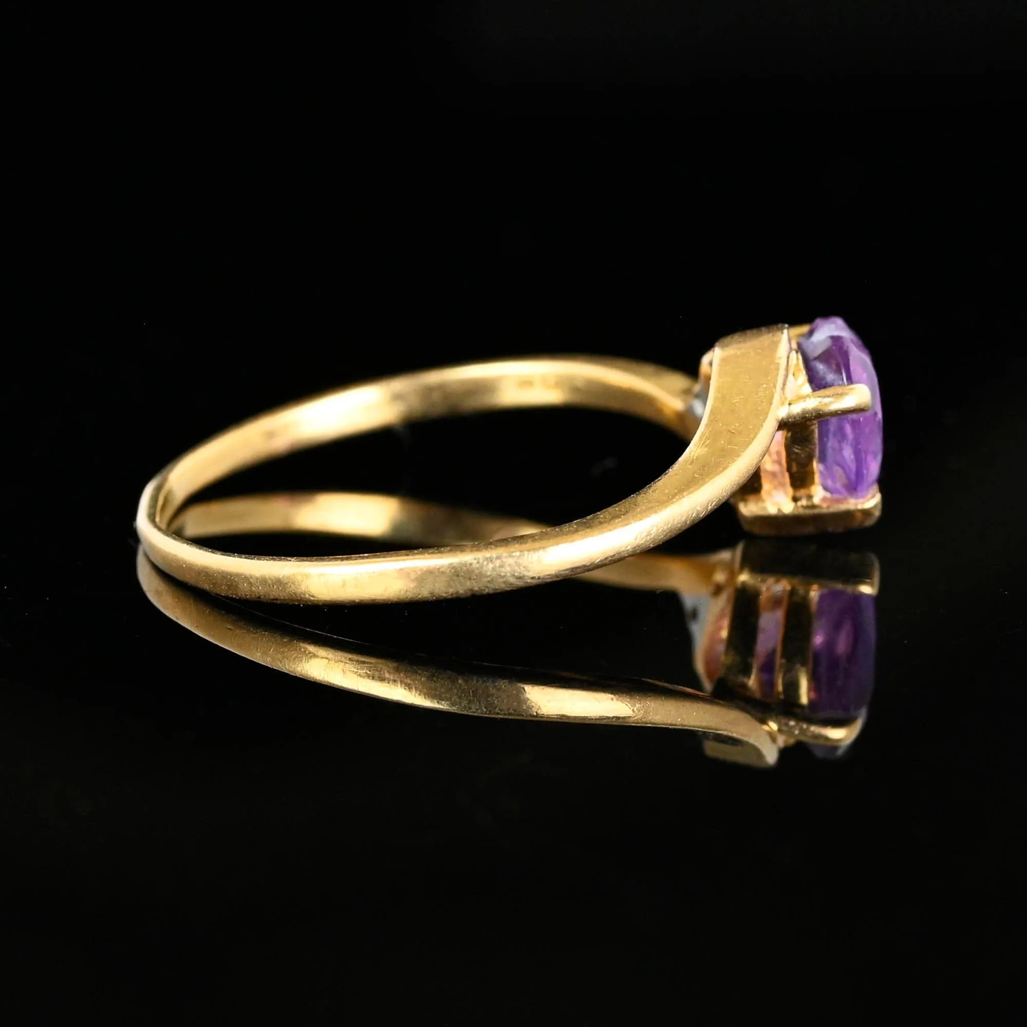Vintage 14K Gold Bypass Diamond Amethyst Heart Ring