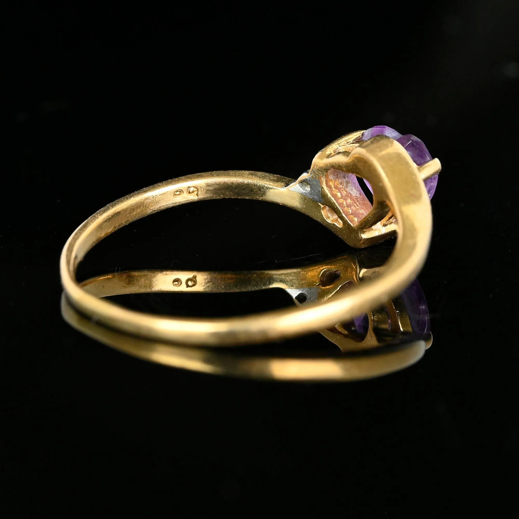 Vintage 14K Gold Bypass Diamond Amethyst Heart Ring