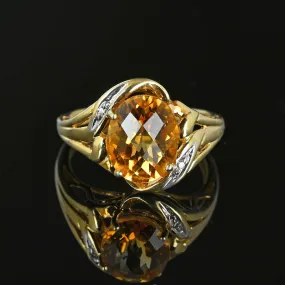 Vintage Checkerboard Cut Diamond Citrine Ring