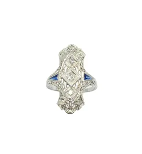 Vintage Diamond and Sapphire Filigree Ring
