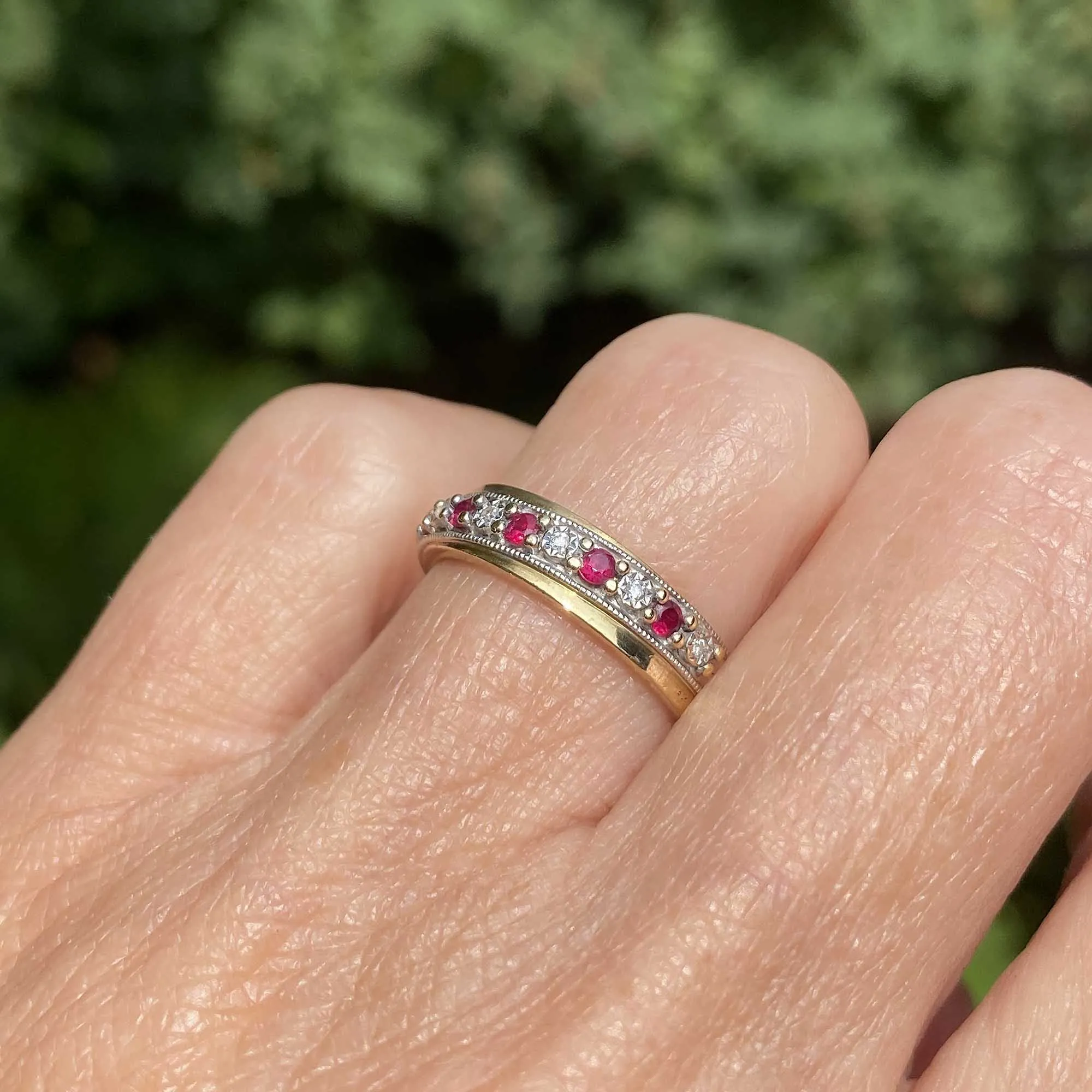 Vintage Diamond Ruby Band Ring in Gold