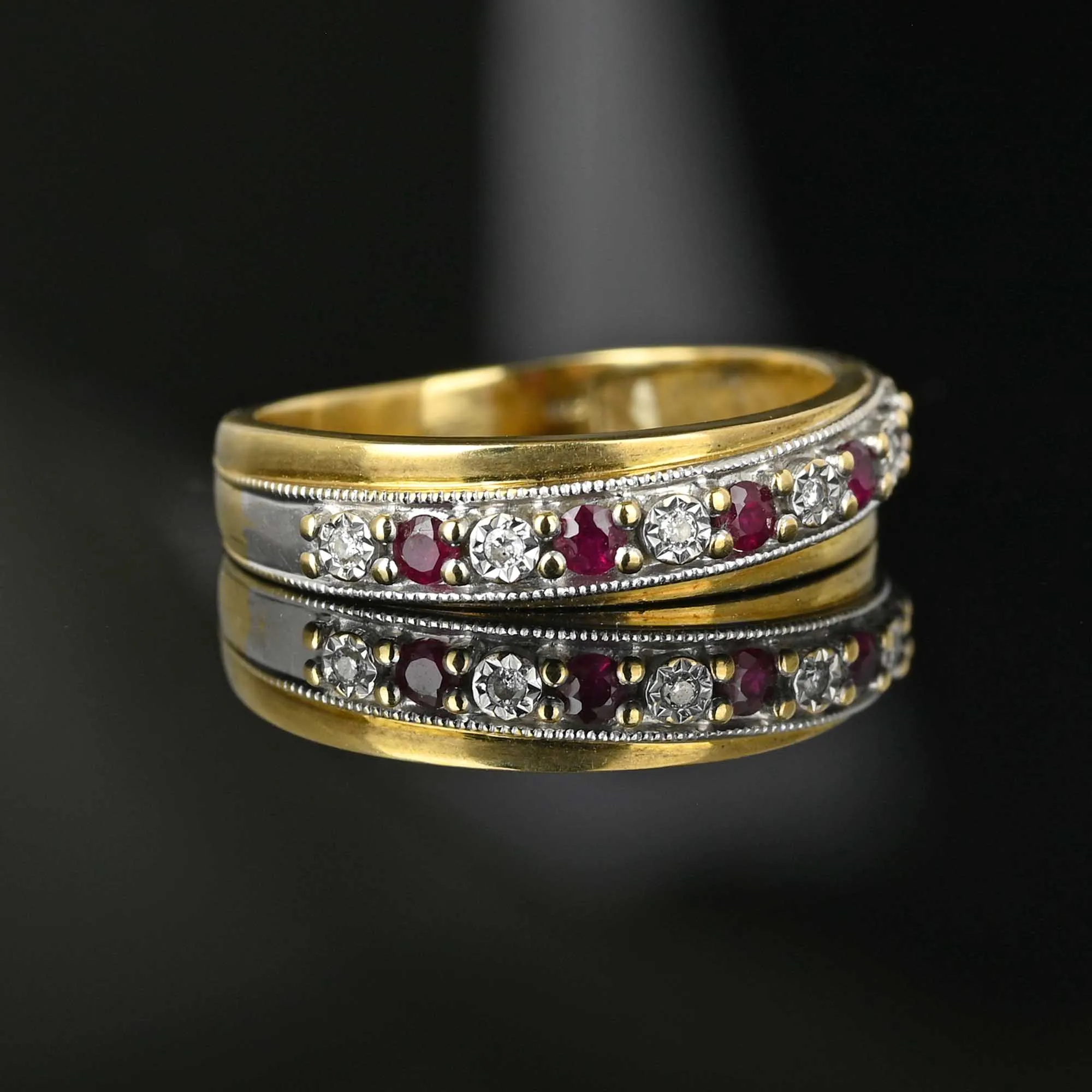 Vintage Diamond Ruby Band Ring in Gold