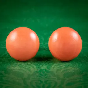 Vintage French Coral Stud Earrings 18ct Gold Mecan Circa 1970