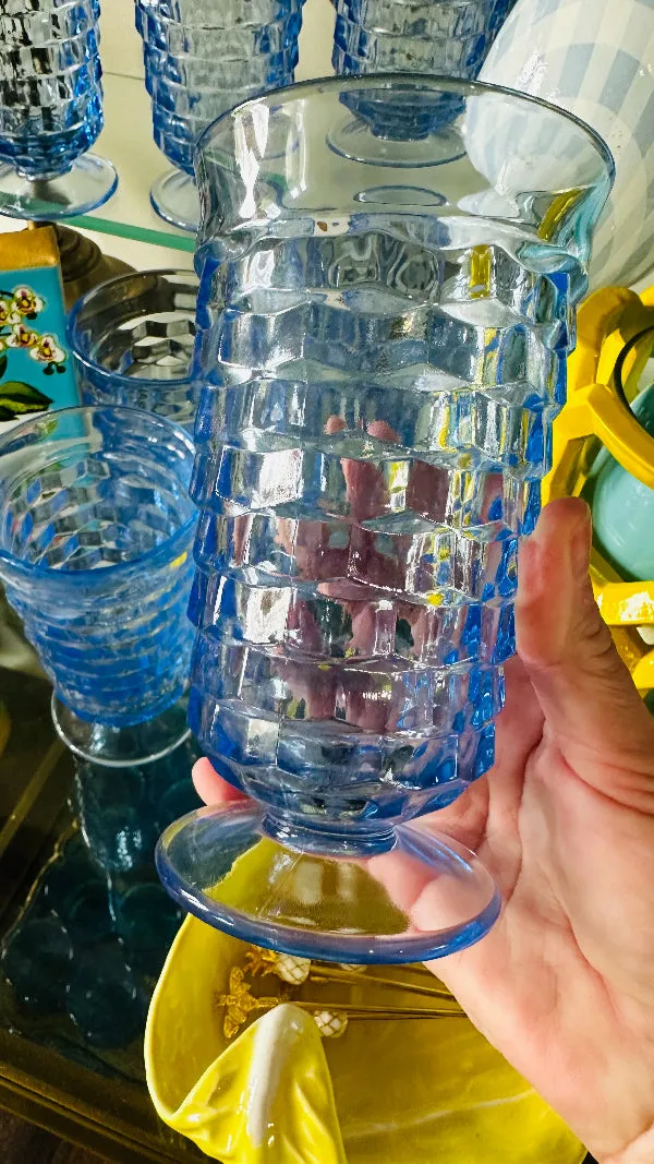 Vintage Glasses, Iced Tea, Fostoria, Colony Cube Pattern, Iced Blue, Set of 7