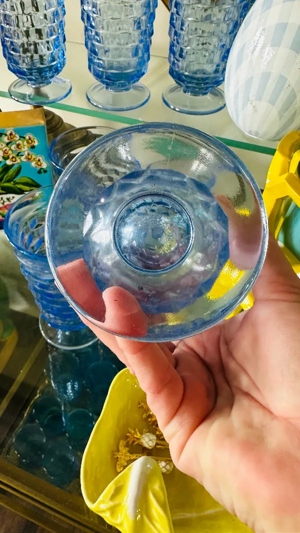 Vintage Glasses, Iced Tea, Fostoria, Colony Cube Pattern, Iced Blue, Set of 7