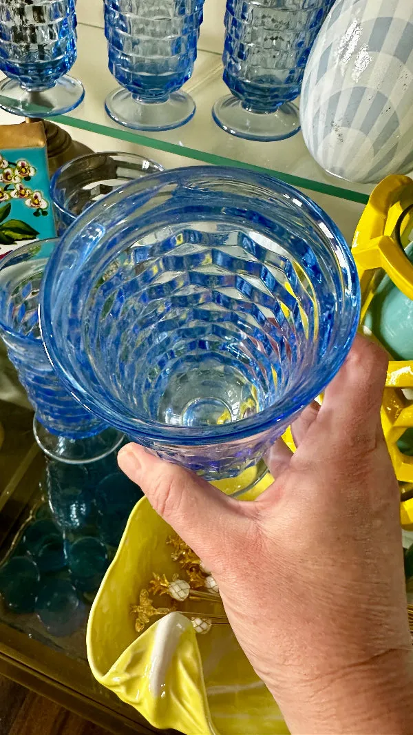 Vintage Glasses, Iced Tea, Fostoria, Colony Cube Pattern, Iced Blue, Set of 7