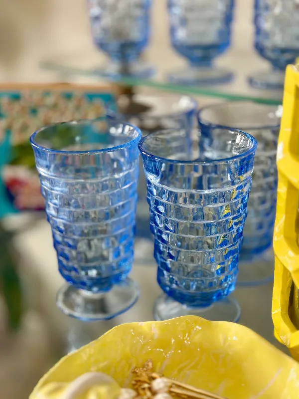 Vintage Glasses, Iced Tea, Fostoria, Colony Cube Pattern, Iced Blue, Set of 7