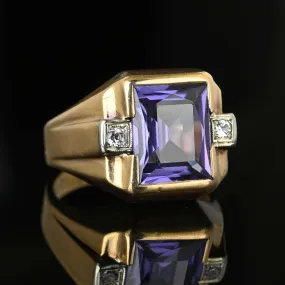 Vintage Gold Color Change Purple Sapphire Mens Signet Ring