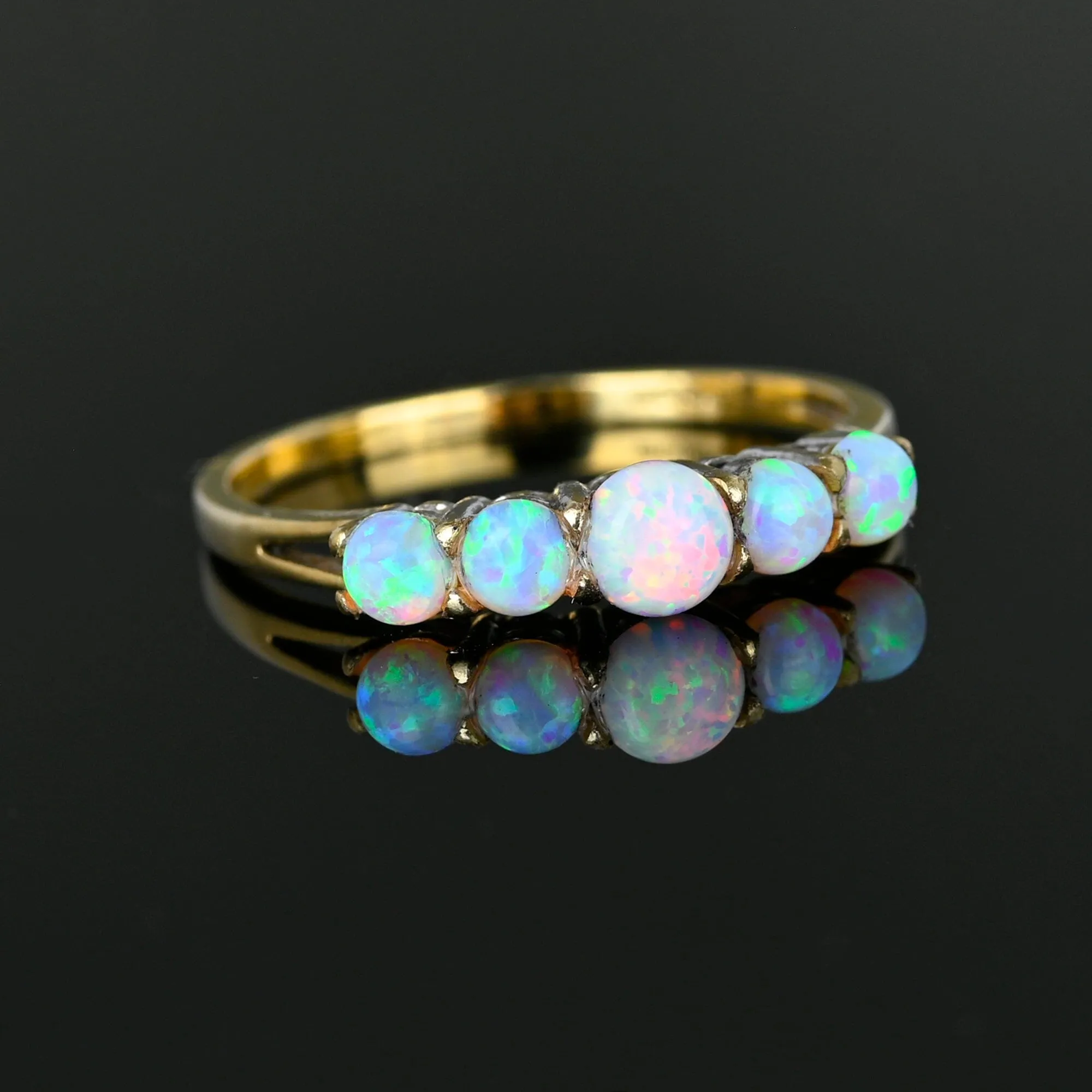 Vintage Gold Five Stone Opal Ring Half Hoop Band