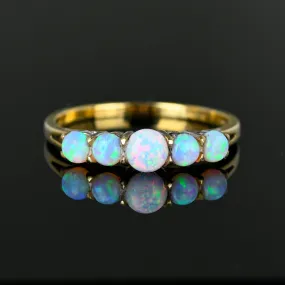 Vintage Gold Five Stone Opal Ring Half Hoop Band