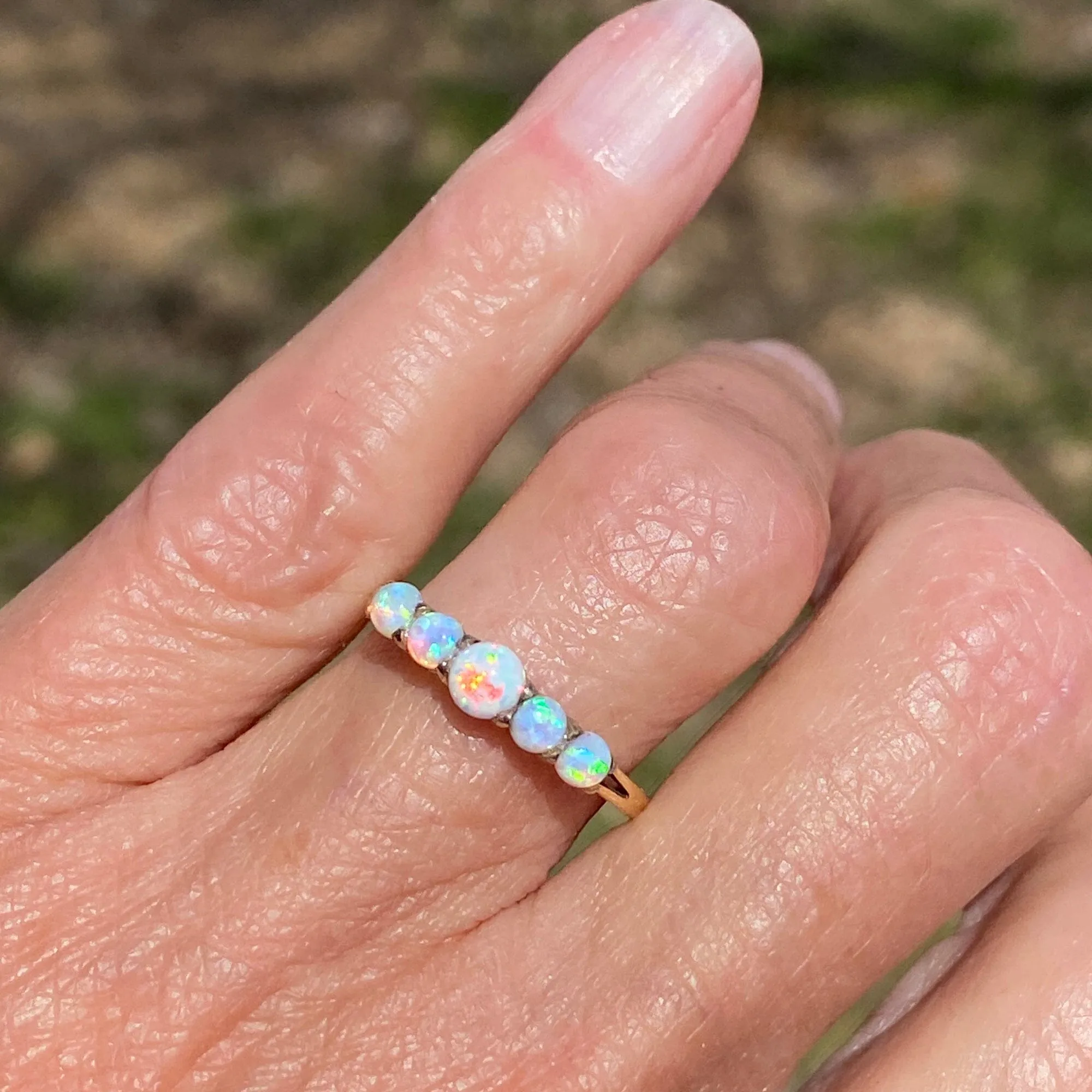 Vintage Gold Five Stone Opal Ring Half Hoop Band