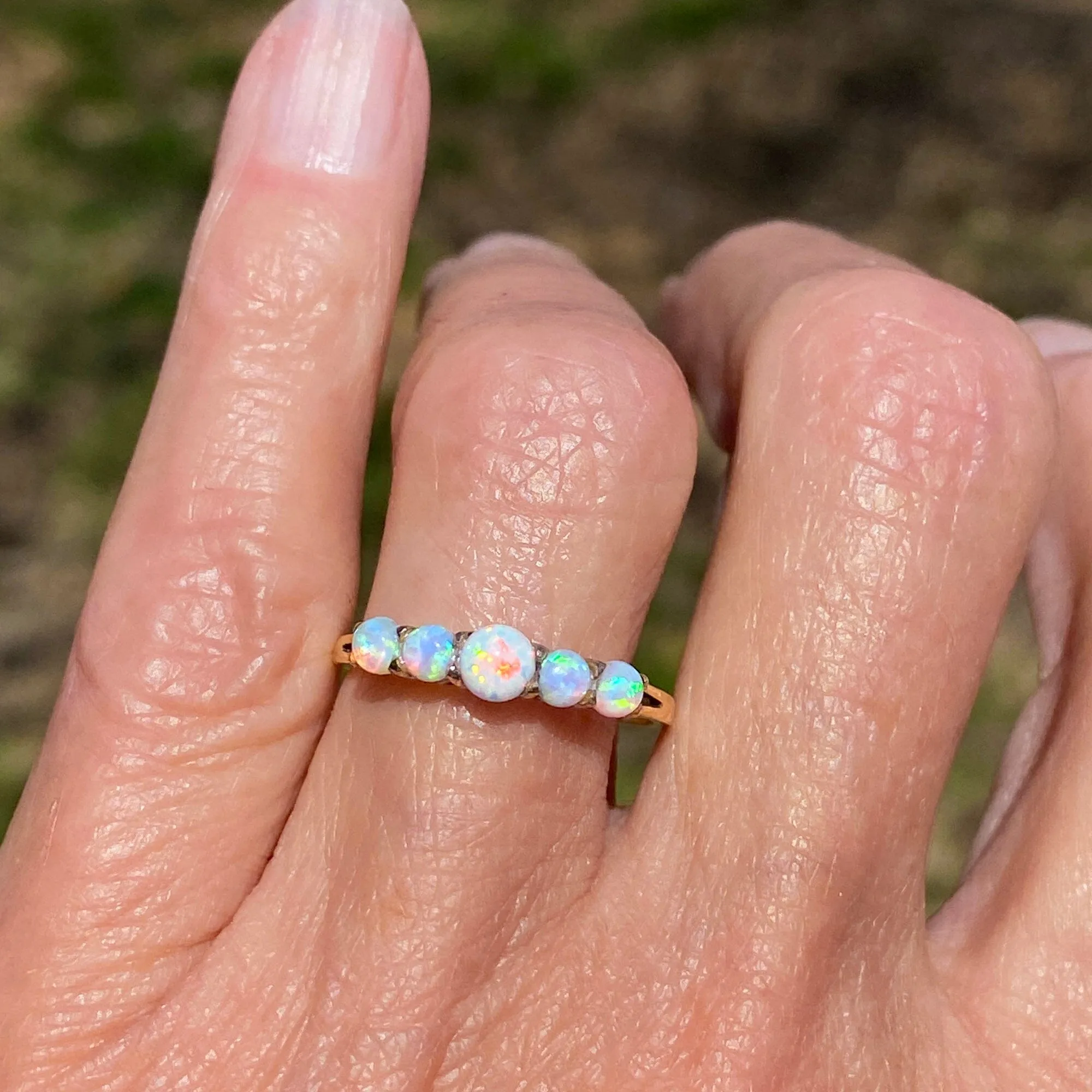 Vintage Gold Five Stone Opal Ring Half Hoop Band